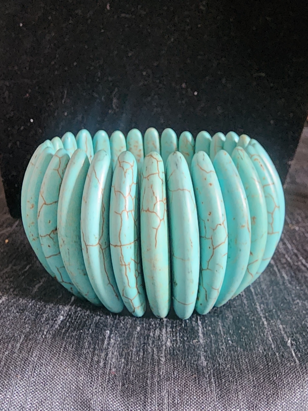 Boho Turquoise Howlite Chunk Stretch Bracelet Southwest Shrimp Bold Disk